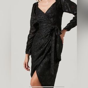 ASTR  Black Textured Faux Wrap Dress